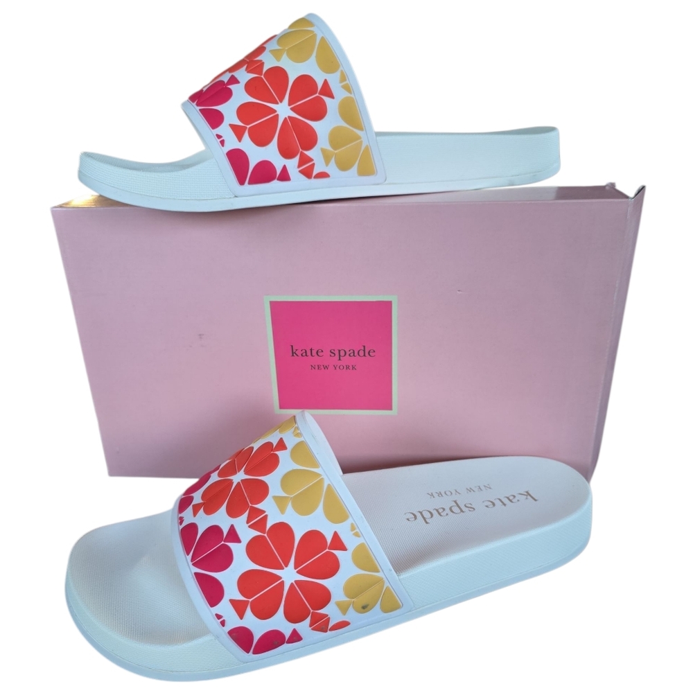 Kate Spade Women's Floral Slide Sandals - Red and Yellow Floral. NIB